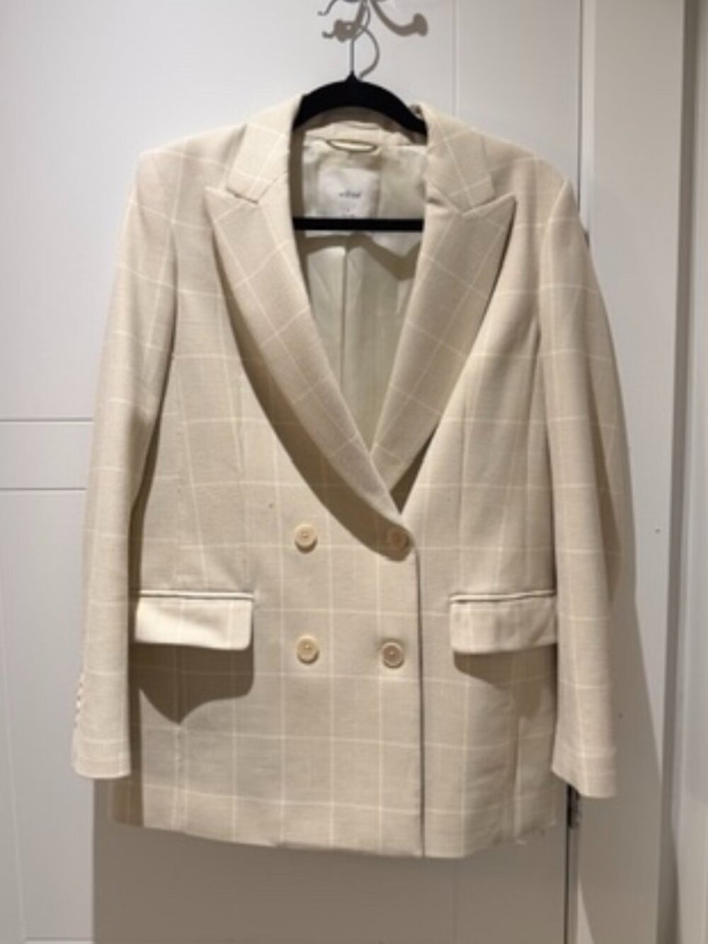Aritzia Wilfred Margaux Blazer Checkered Cream Size 4